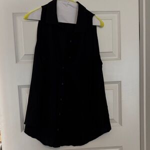 Sleeveless Black Linen Button-Down Women's Top